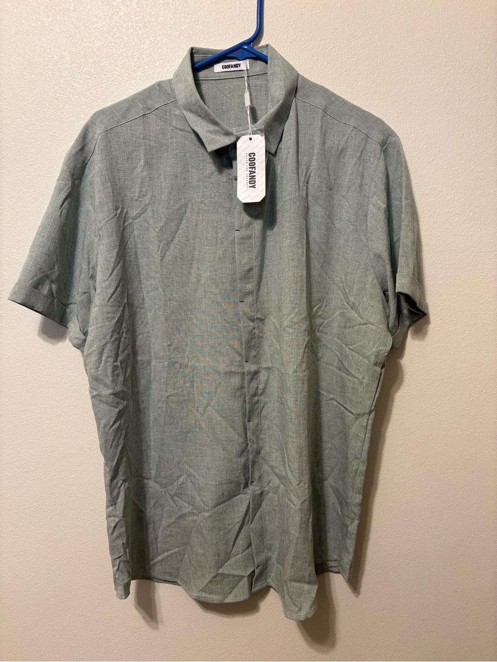 COOFANDY Men's Short Sleeve Button-Down Shirt in Sage Green
